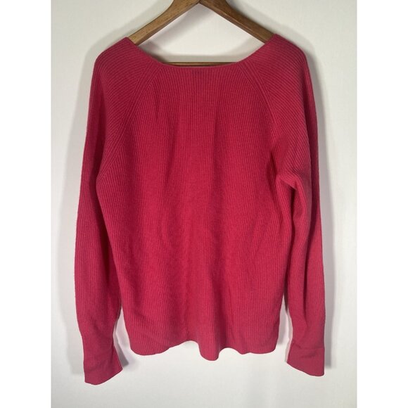 SUNDANCE pink v-neck ribbed cashmere sweater M boho preppy coquette - Picture 3 of 8